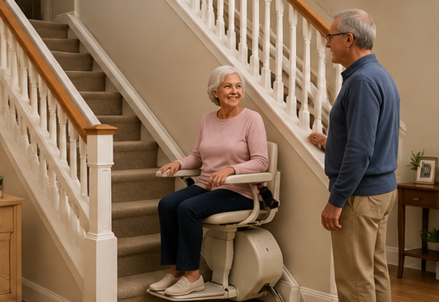 Interior staircase with handrail